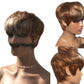 Short Hair Wigs, Brown Highlights, Golden Hair