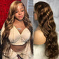 Womens Piano-Color Long Curly Hair Wigs With Big Waves In Synthetic Fiber